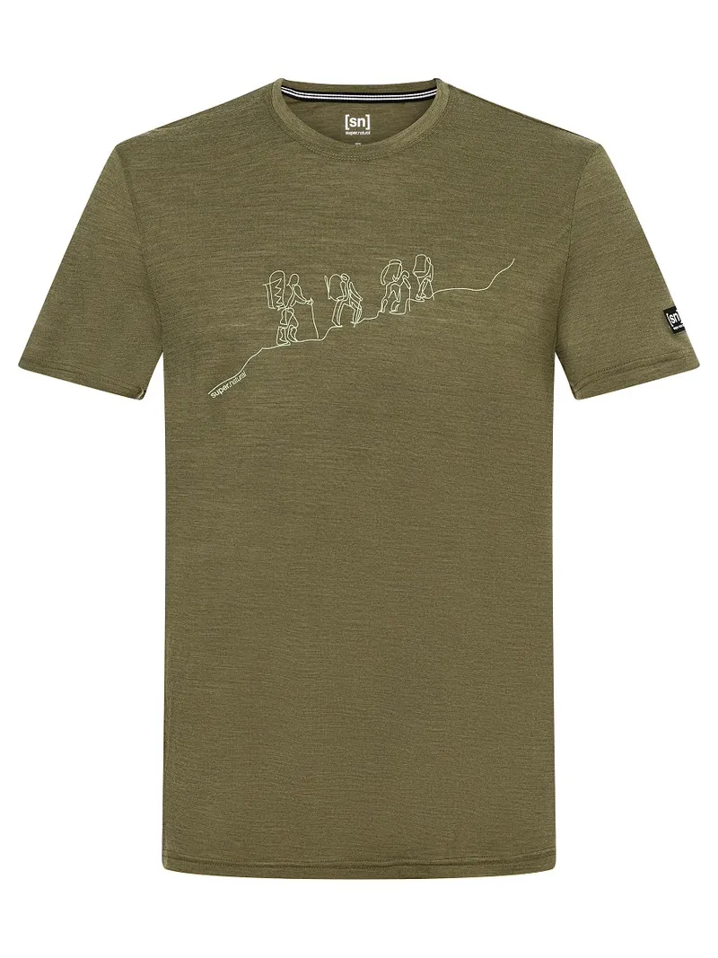 Olivegrünes Hiking T-Shirt mit Bergsteiger-Print.