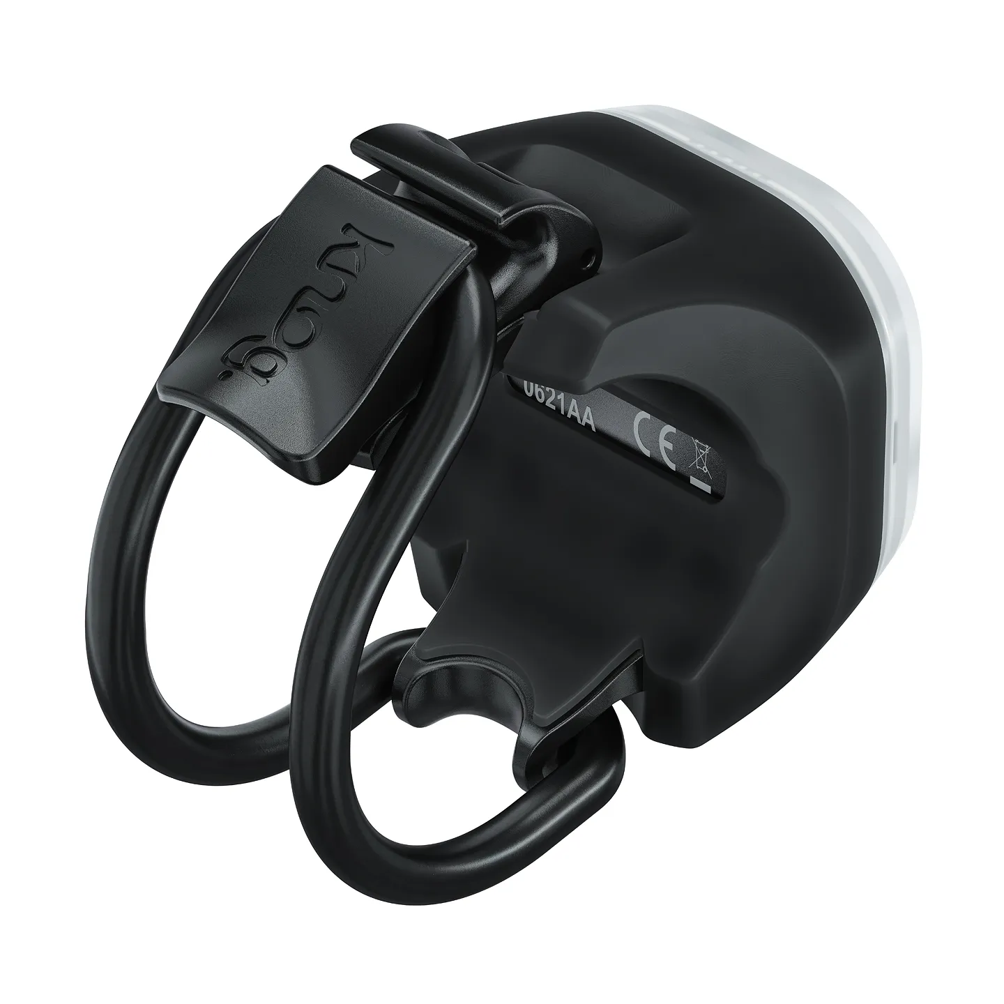 Schwarzer Blinder Mini Square Scheinwerfer mit flexibler Silikonhalterung von Knog.