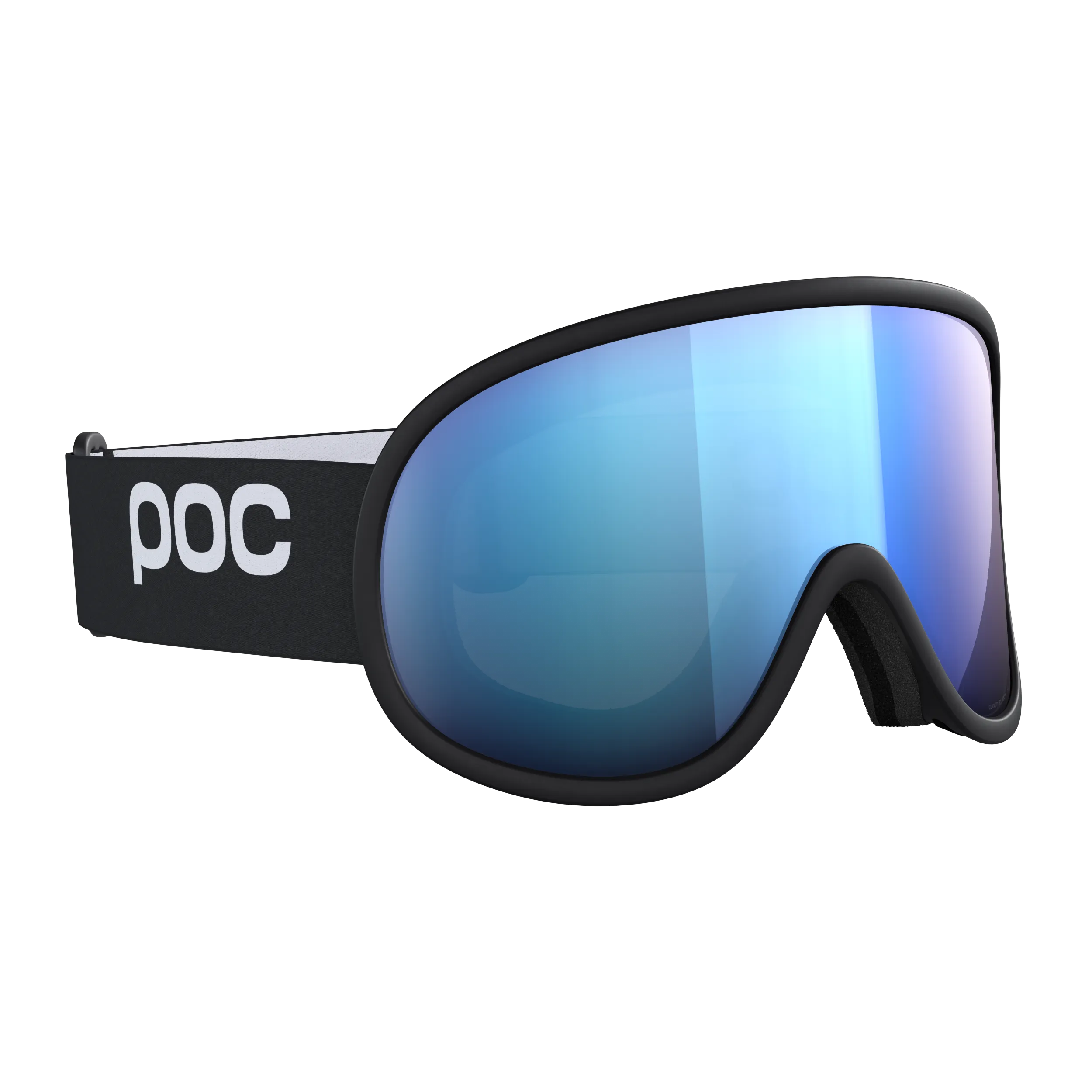 POC Retina ski goggles, black frame, blue tinted cylindrical lens.