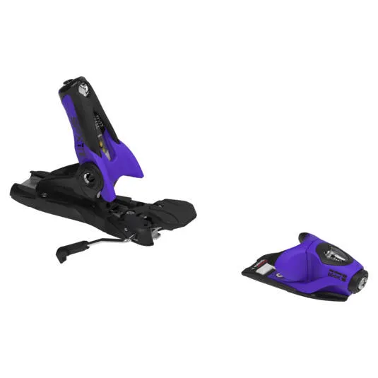 Schwarze und lila Look SPX 11 GW Ski Bindung mit R22 Raceplate, Vorder- und Hinterteil sind separat dargestellt.