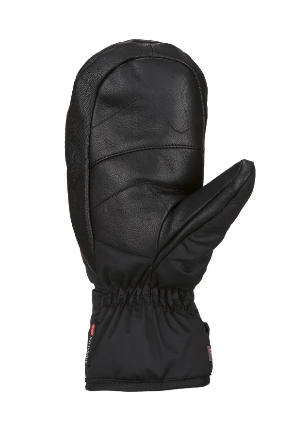Moufles chauffantes noires Snowlife Lady Super Soft en cuir avec poignets stretch.