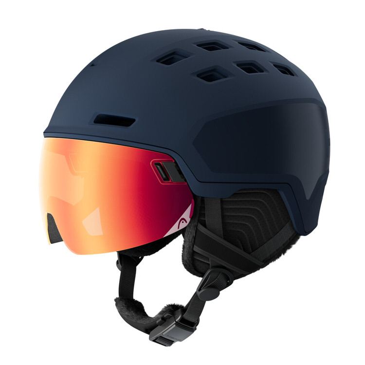 Nightblue ski helmet Nightblue ski helmet with red visor and ventilation holes.