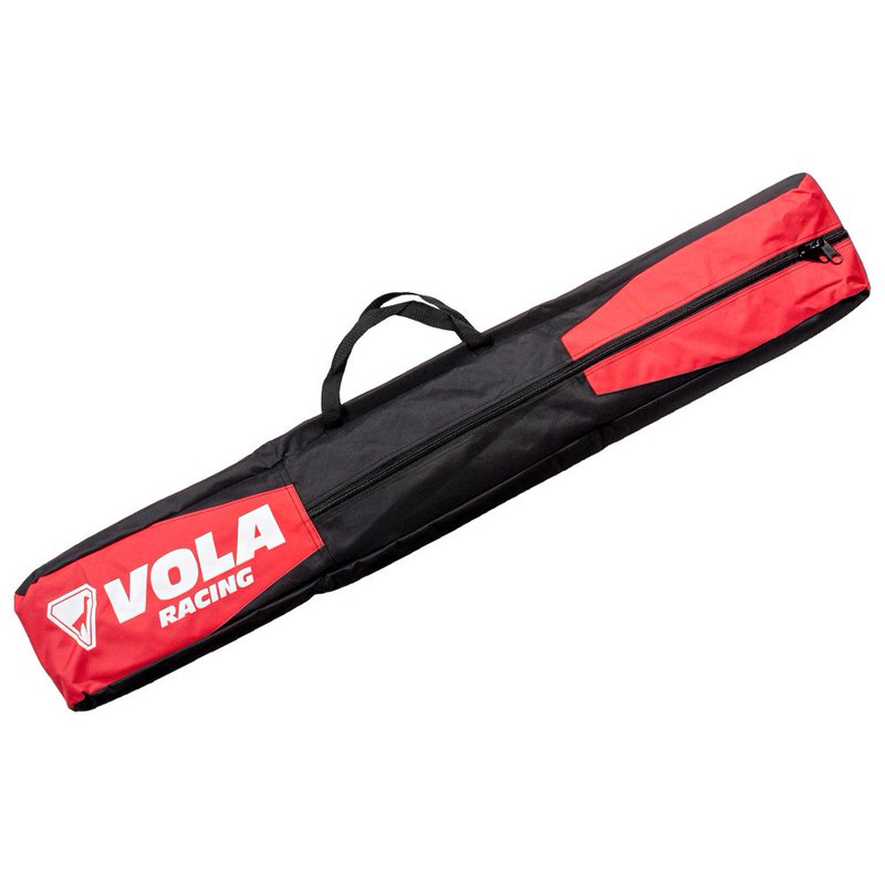 Black Vola Racing transport bag with carrying handle and red detail.
