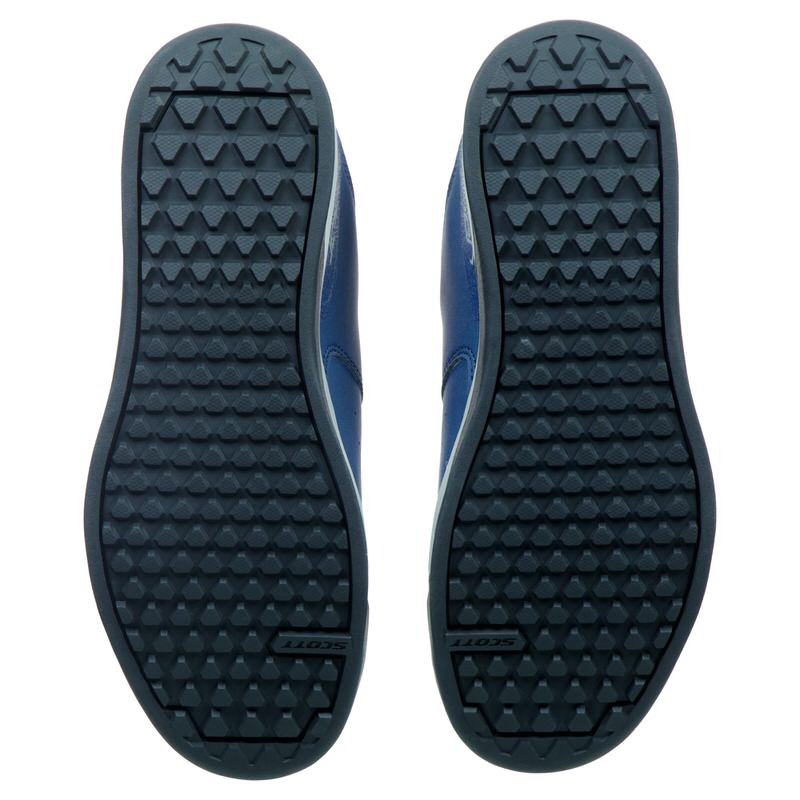 Profil de semelle de la chaussure Scott Sport Volt en bleu mat/noir, avec Sticki Rubber et profil triangulaire.