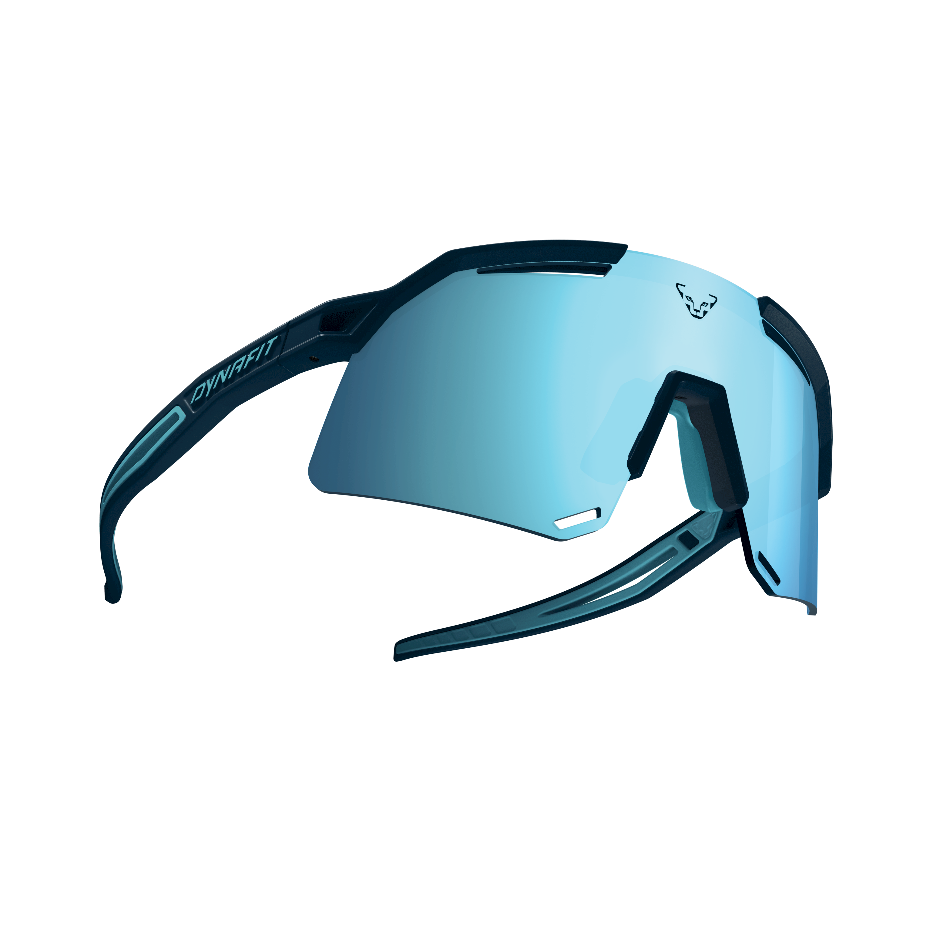 Dynafit Lunettes de soleil Ultra Evo Lunettes de soleil bleues Dynafit Ultra Evo avec grand champ de vision et logo Dynafit sur les verres.