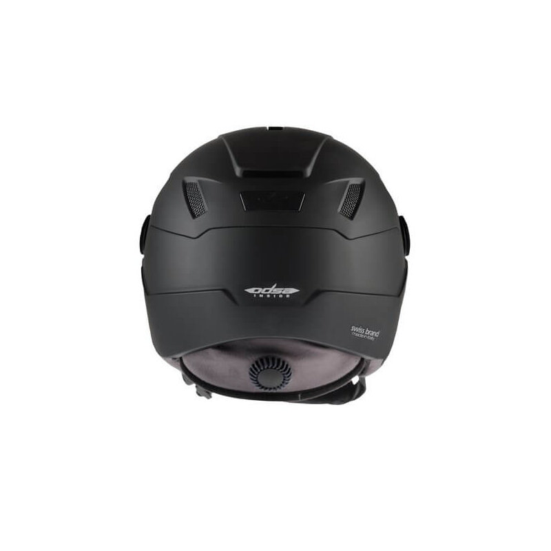 Casque de ski CP noir Vue arrière du casque CP Ski Corao+ noir avec système de ventilation et molette d'ajustement de la taille.