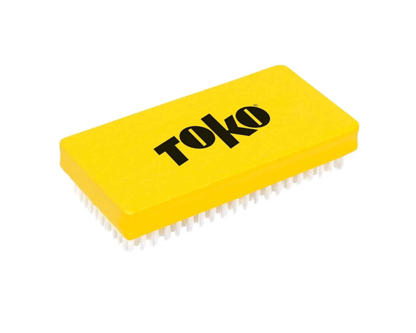 Gelbe Bürste mit weißen Nylonborsten und schwarzem "Toko"-Logo.