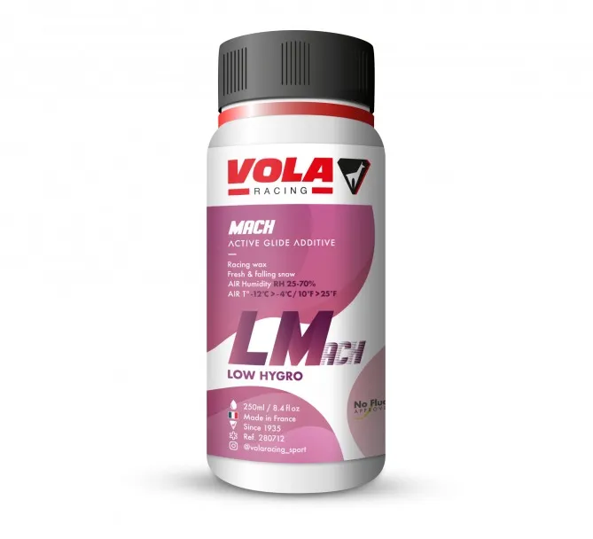 White bottle of Vola LMach Violet liquid wax with violet accents and black lid.