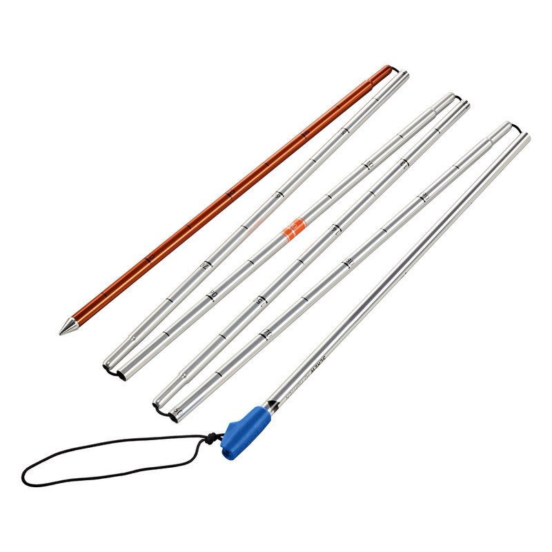 Eine Ortovox ALU 240 Lawinensonde, bestehend aus sechs Segmenten, davon ein orangefarbenes Endstück mit Spitze.