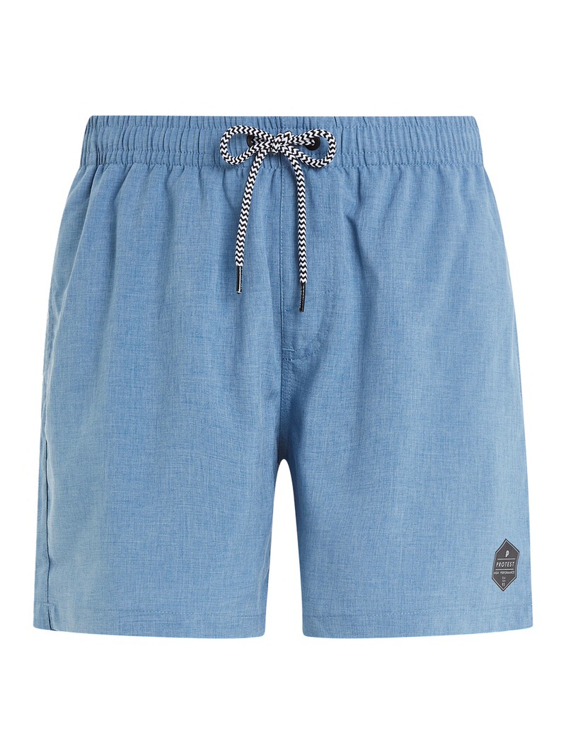 Helle blaue Protest Davey Badeshorts mit Kordelzug und Logo.