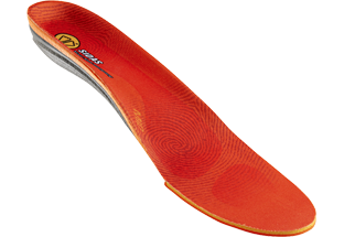 Orange winter sole with logo Orange Sidas sole for winter with logo and gray accents, side perspective.