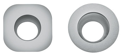 Zwei graue Toko Ersatzmesser für Sidewall Planer: viereckig mit Radius 3 und rund mit Radius 6,5.