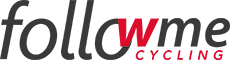 followme CYCLING Logo Logo "followme CYCLING". "follow" und "me" sind in Grau, das "w" und "CYCLING" in Rot.