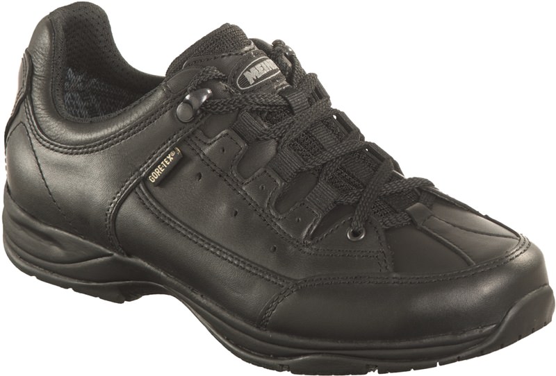 Black Meindl Wachdienst HS Lady GTX low shoe made of leather with Gore-Tex membrane and lacing.