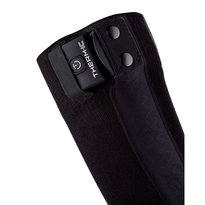 Detail of a Therm-ic Powersock Heat Multi, black heatable sock with attached battery.
