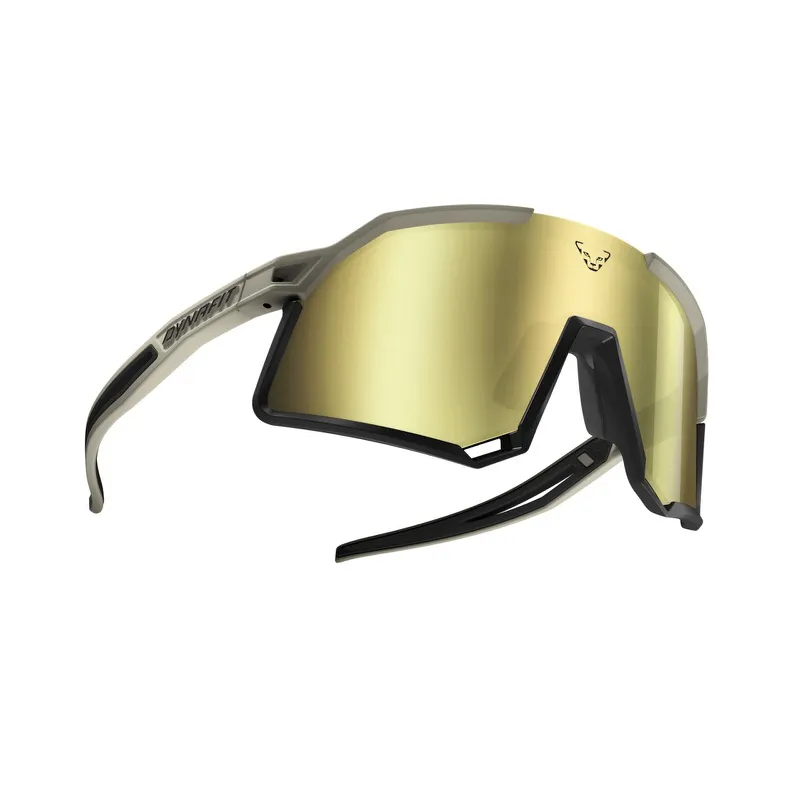 Occhiali da sole Dynafit Trail Evo in color kaki/nero con lenti color oro. Design sportivo con montatura completa.