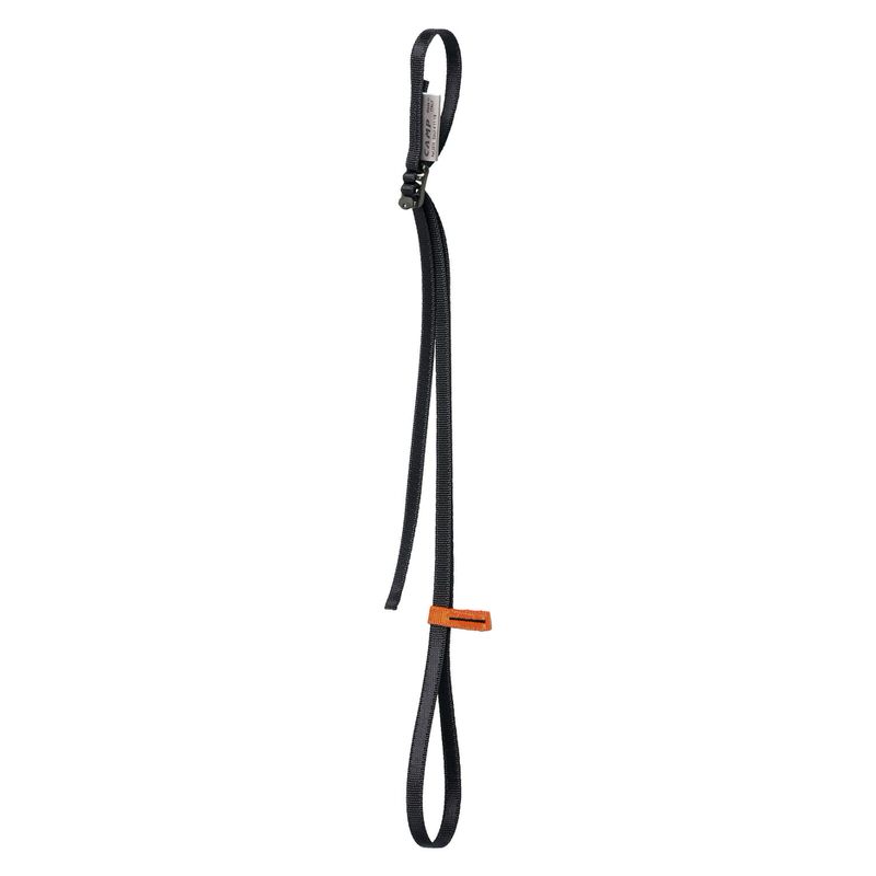 Schwarze CAMP Corsa Leash: Handschlaufe mit Schlaufen und einem orangefarbenen Kunststoff-Einsteller.