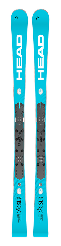 Türkisblaue Head WCR Rebel E-SL PRO Ski mit montierter Freeflex 14 Bindung, von oben fotografiert.