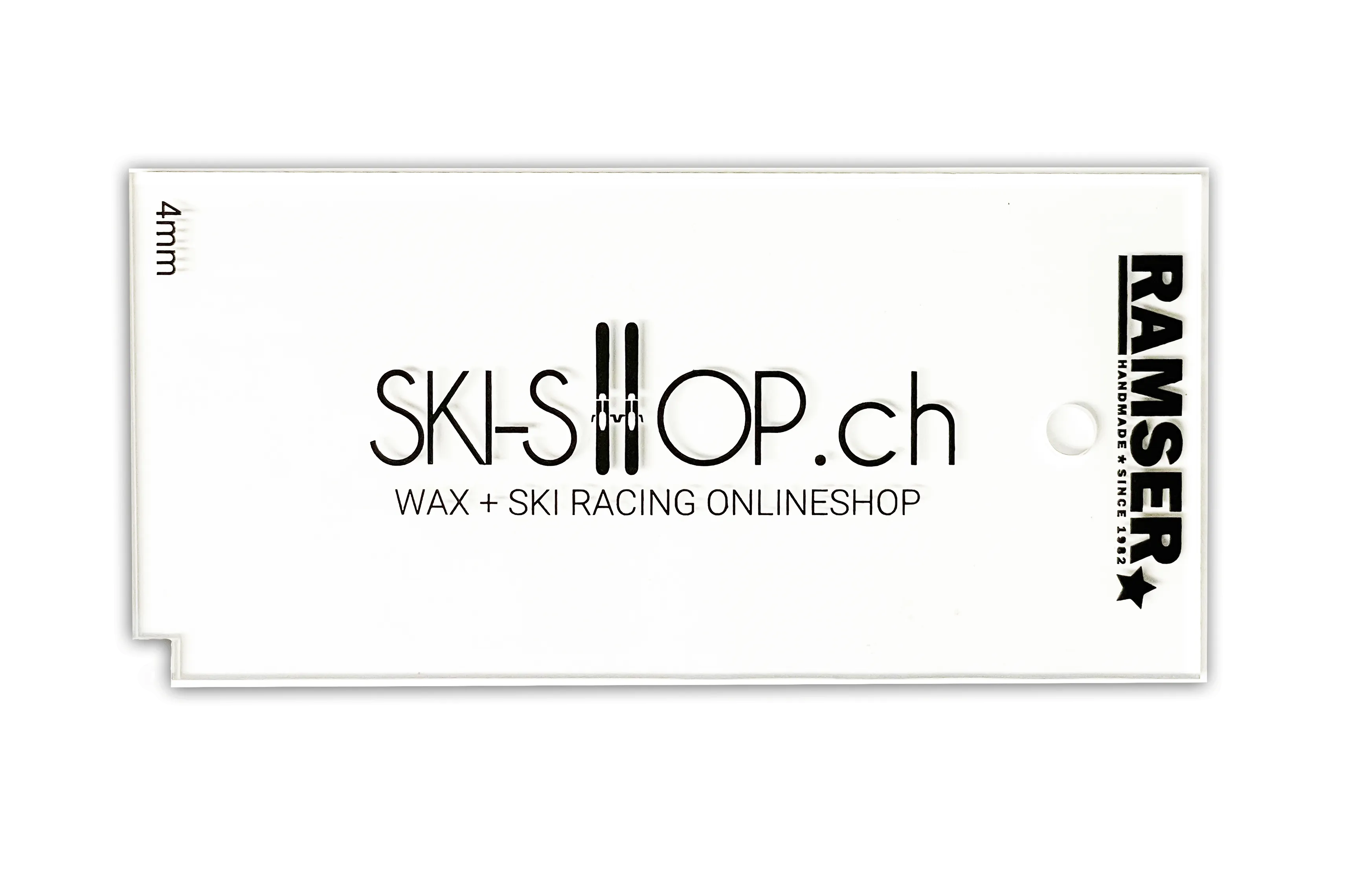 Lame d'extraction Plexi Blade vue en détail. Logo Skishop, boutique en ligne de skis et de farts. La marque Ramser, depuis 1982.