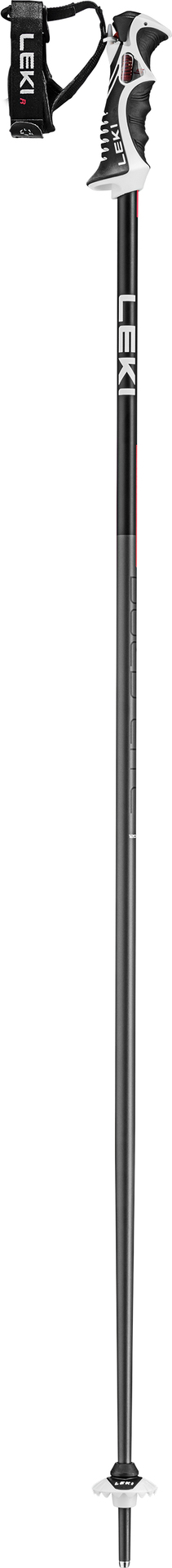 Schwarzer Leki Bold Lite S Skistock mit Schlaufe, weißem Griff und Teller.