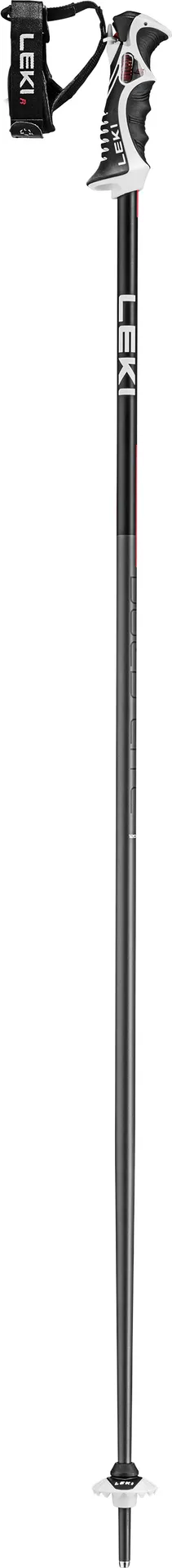 Schwarzer Leki Bold Lite S Skistock mit Schlaufe, weißem Griff und Teller.