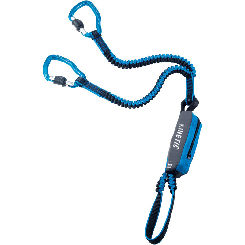 Klettersteigset Kinetic Rewind Comp mit zwei blauen Karabinern und elastischen, blau-schwarzen Armen.