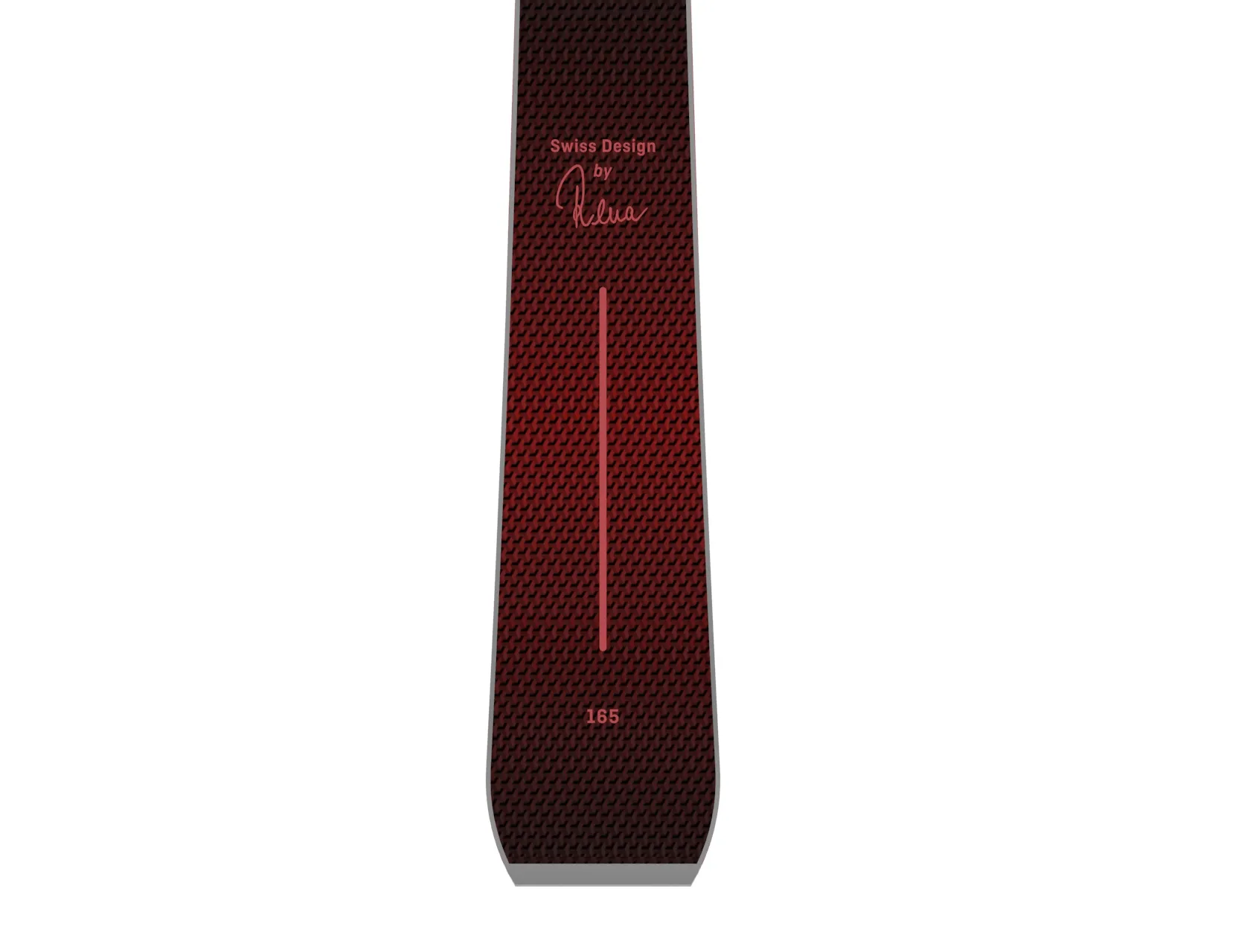 Detailed view of the RED SL LTD ski with red pattern, lettering and a red vertical line.