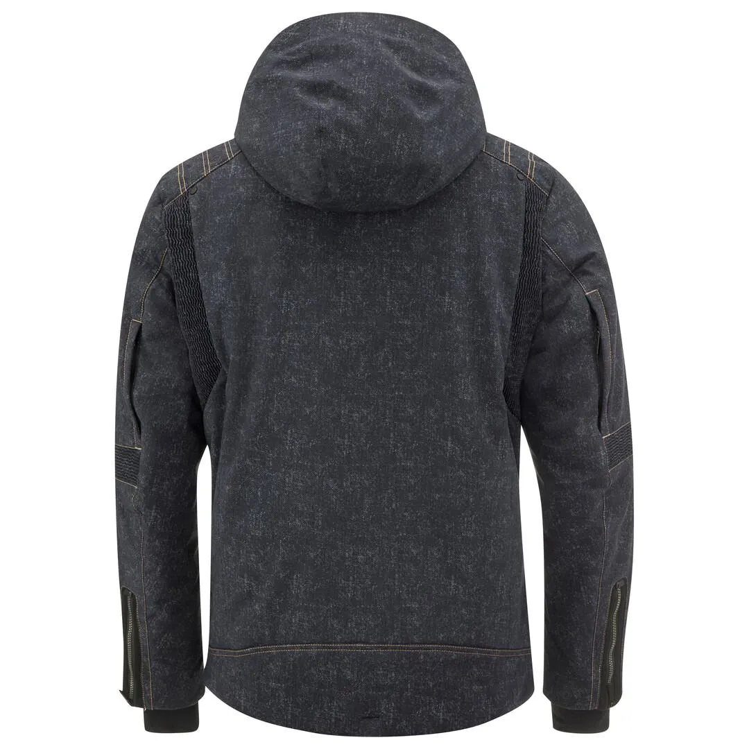 Rückansicht der Head Rebels Kona Jacket Men XYBK in dunklem Jeans-Look mit Kapuze und Taschen.