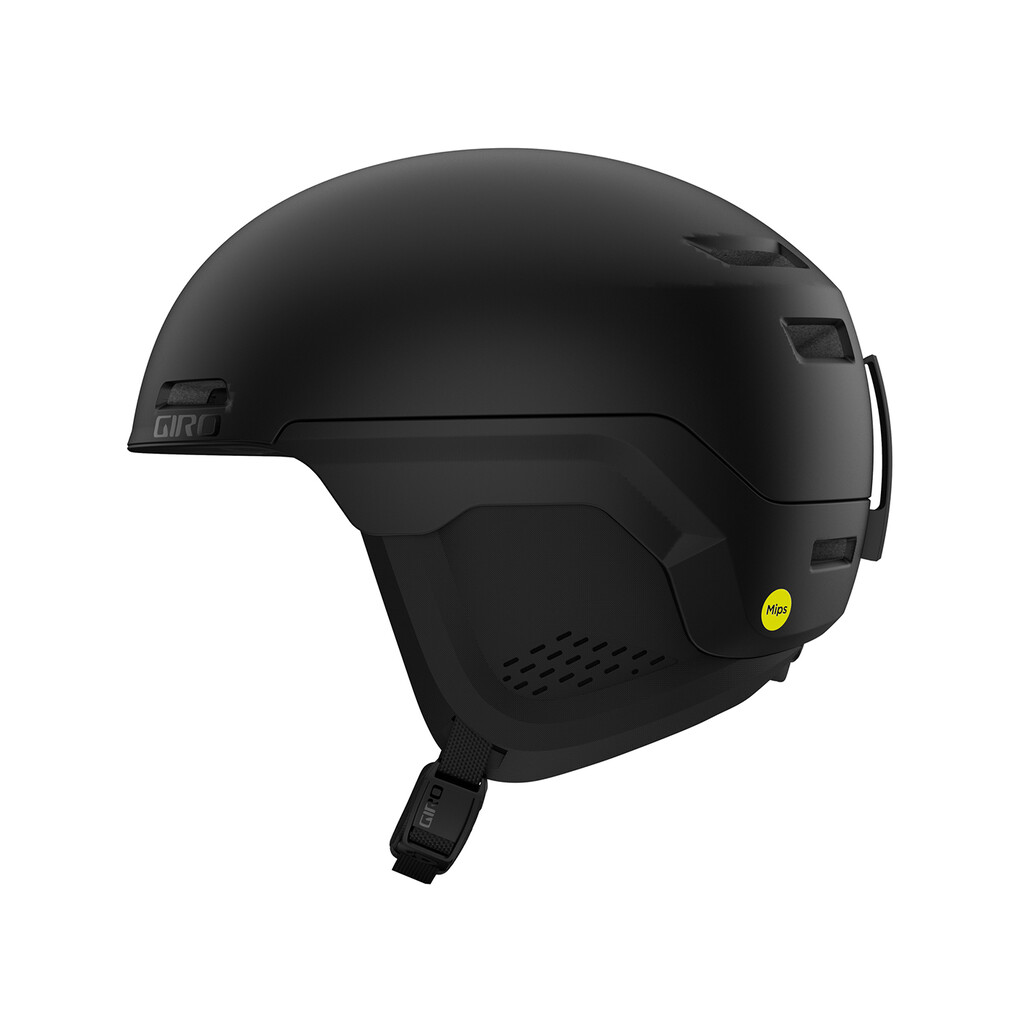 Mattschwarzer Ski- und Snowboardhelm Giro Owen Spherical MIPS, Seitenansicht.