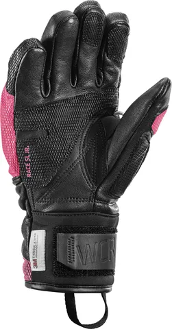 Guanto da corsa Leki WCR Venom 3D Junior nero con accenti rosa, palmo in alto.
