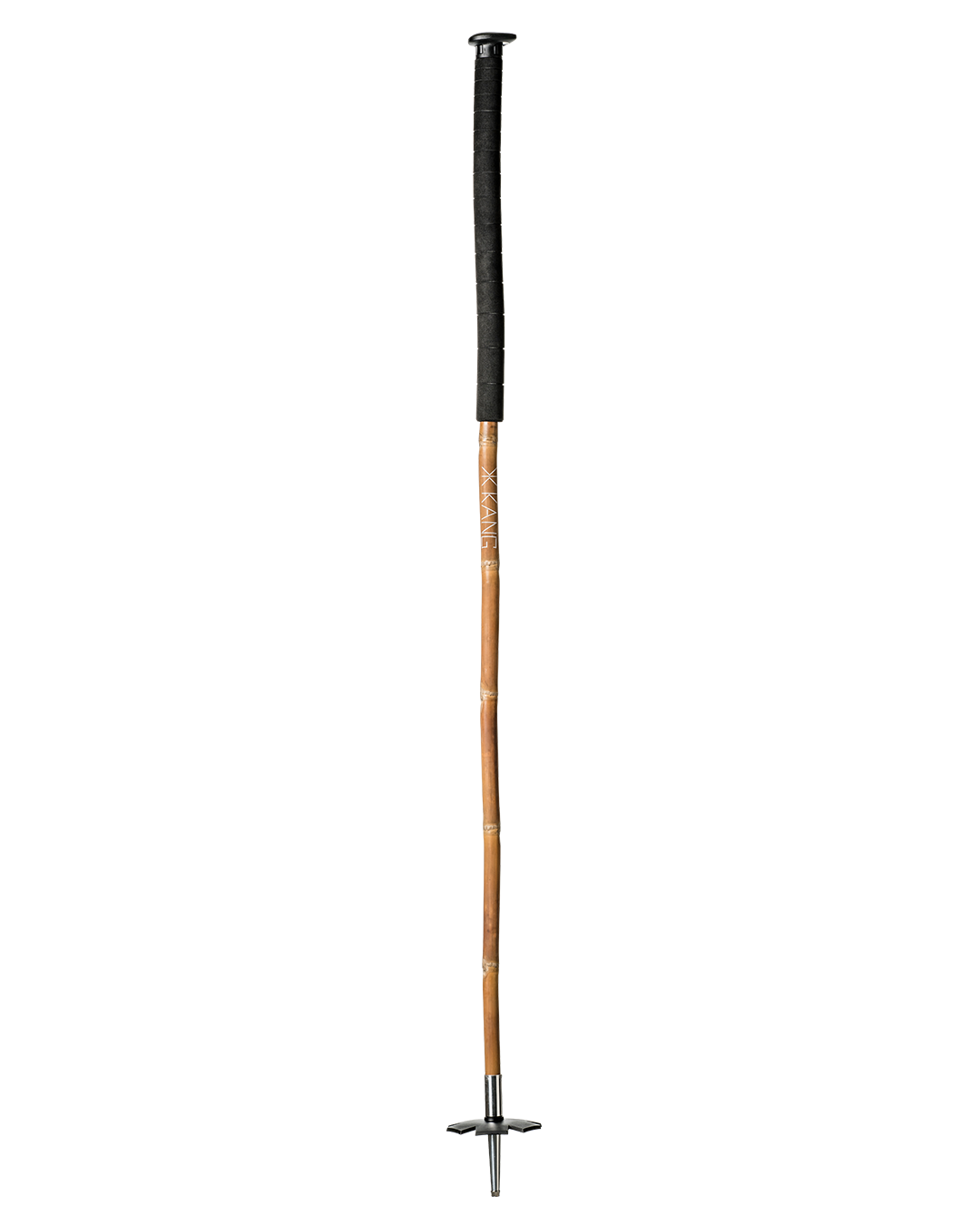 Skistock aus Bambus, mit schwarzem Griff, Teller und Spitze.