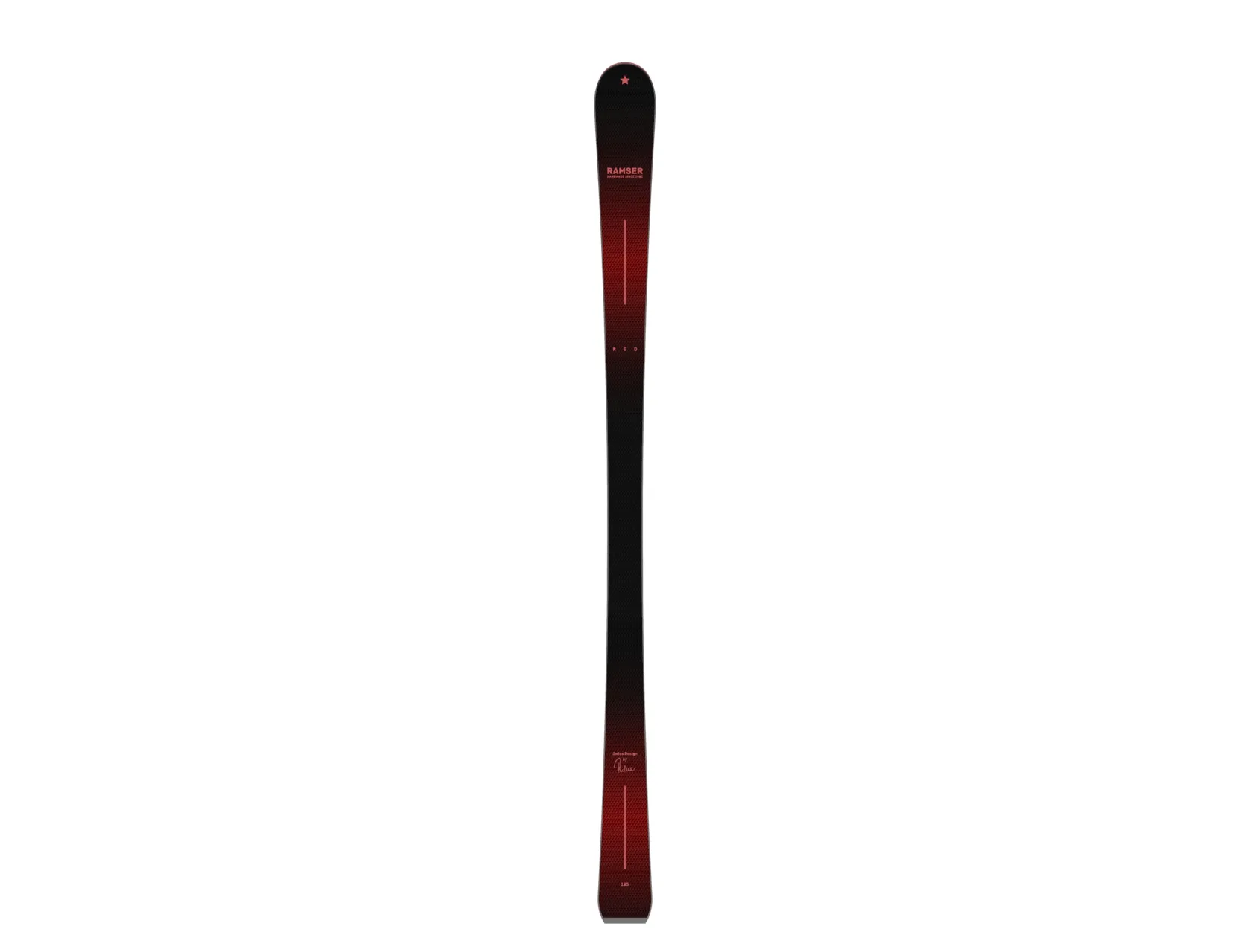 Ski Ramser RED SL LTD, front view, red-black color gradient design.