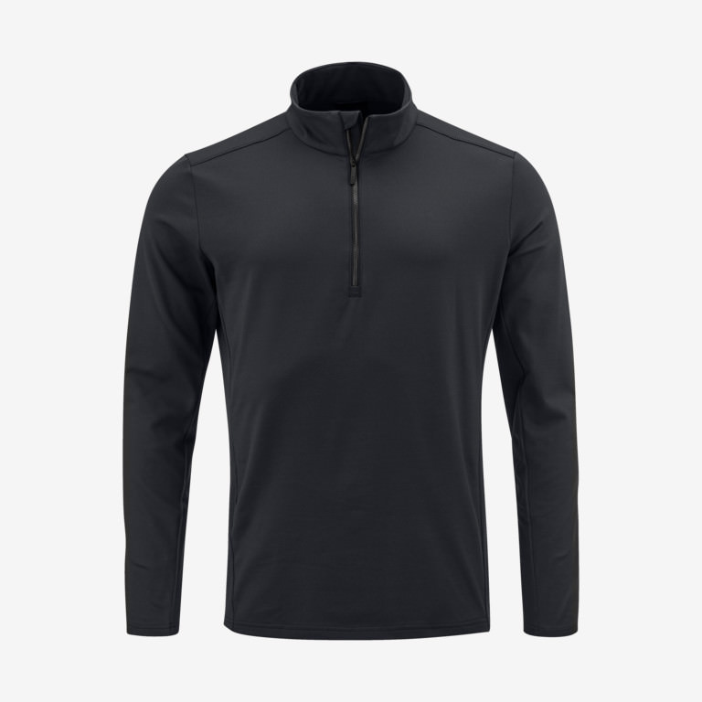 Black midlayer for men Black Head Rebels RT midlayer for men with stand-up collar and half zipper, front view.