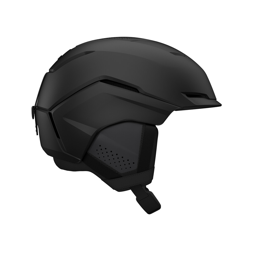 Détail du casque de ski noir mat Giro Tenet MIPS vu de côté avec les protège-oreilles.