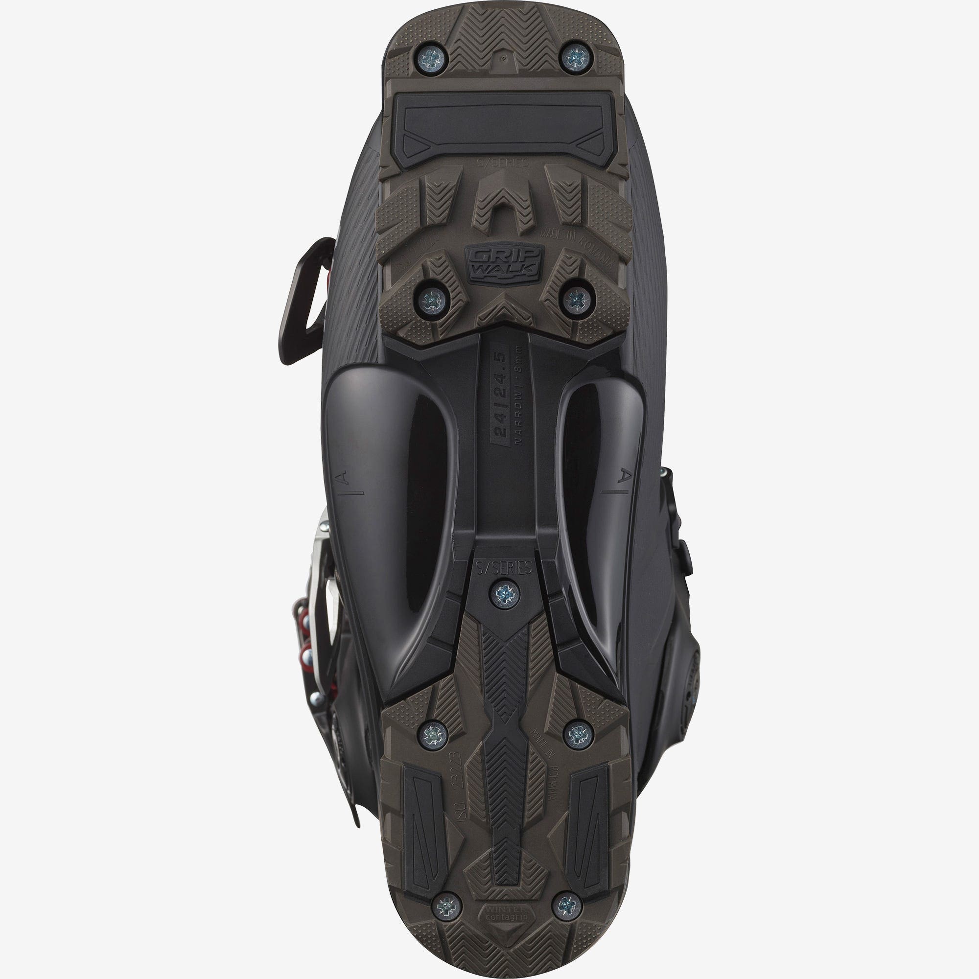 Ansicht von unten vom Salomon S/PRO ALPHA 110 W Skischuh mit Details zur Sohle und GripWalk.