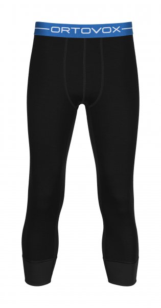 Black, knee-length Merino Supersoft Short Pants Men with blue waistband and Ortovox logo.