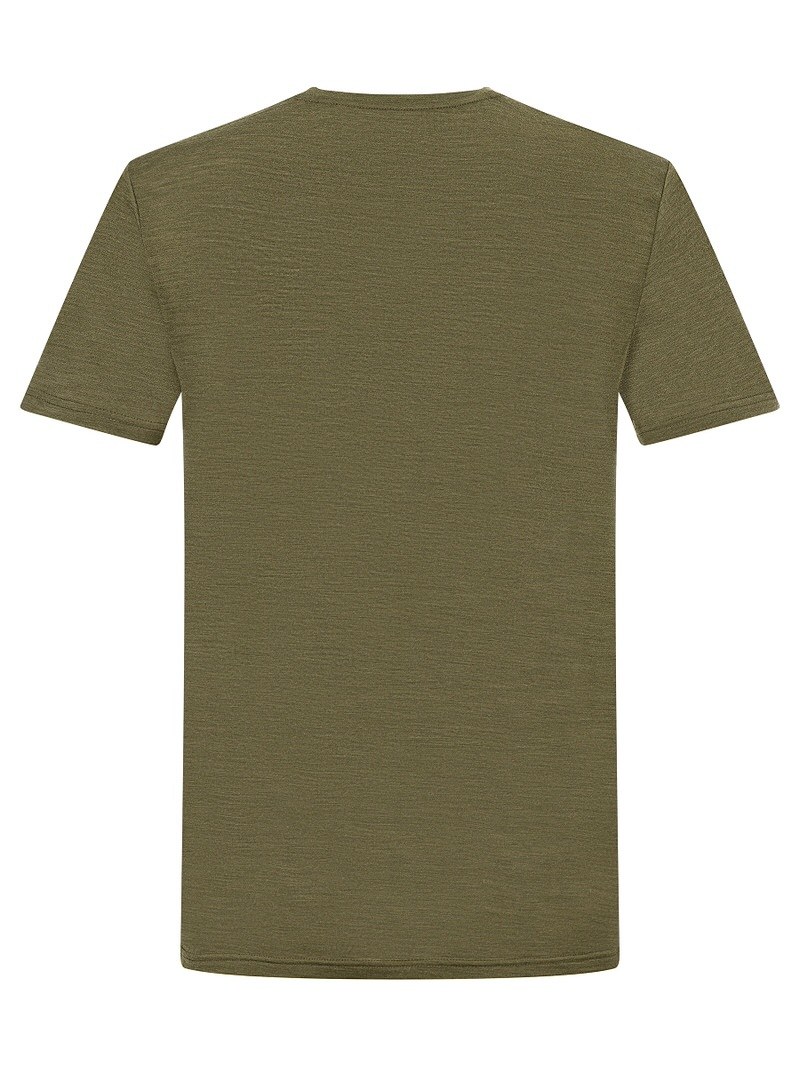 Olivfarbenes Herren T-Shirt, Hiking Shirt, Rückansicht, Merinomix-Material, kurze Ärmel.