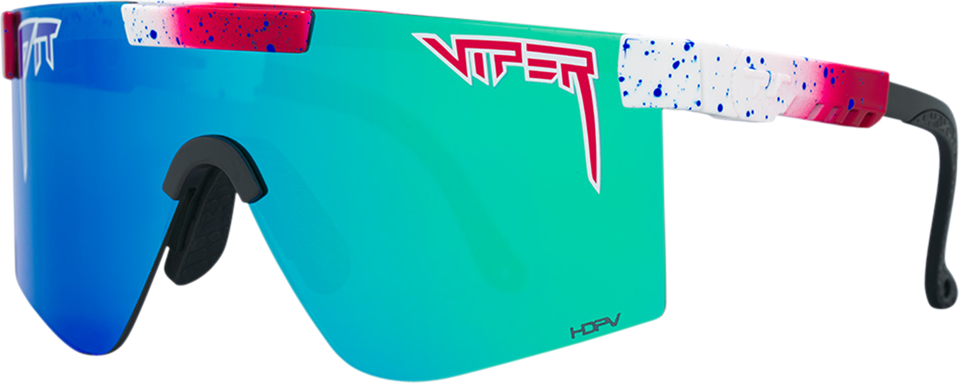 Pit Viper Firecracker Sonnenbrille Die Pit Viper The Firecracker Sonnenbrille mit polarisierten, blau-grünlichen Gläsern und farbigen Akzenten im sportlichen Design.