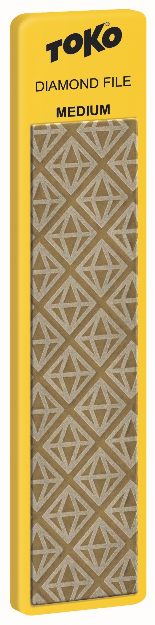 Toko Diamond File Medium in gelber Verpackung mit sich wiederholendem Rautenmuster auf der Schleiffläche.
