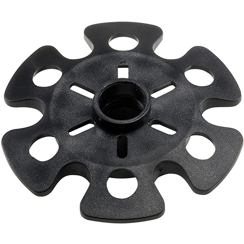 Assiette noire pour bâton de trekking avec ouverture centrale et six encoches.