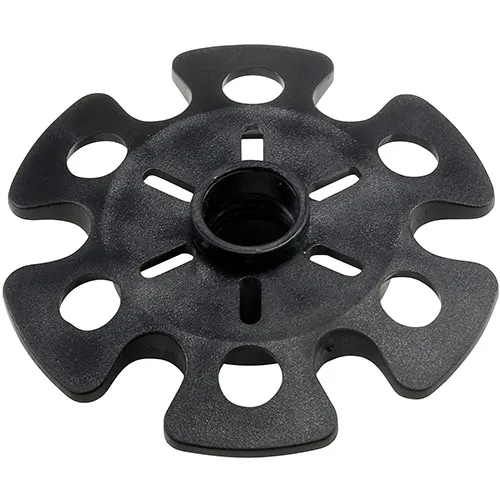 Assiette noire pour bâton de trekking avec ouverture centrale et six encoches.