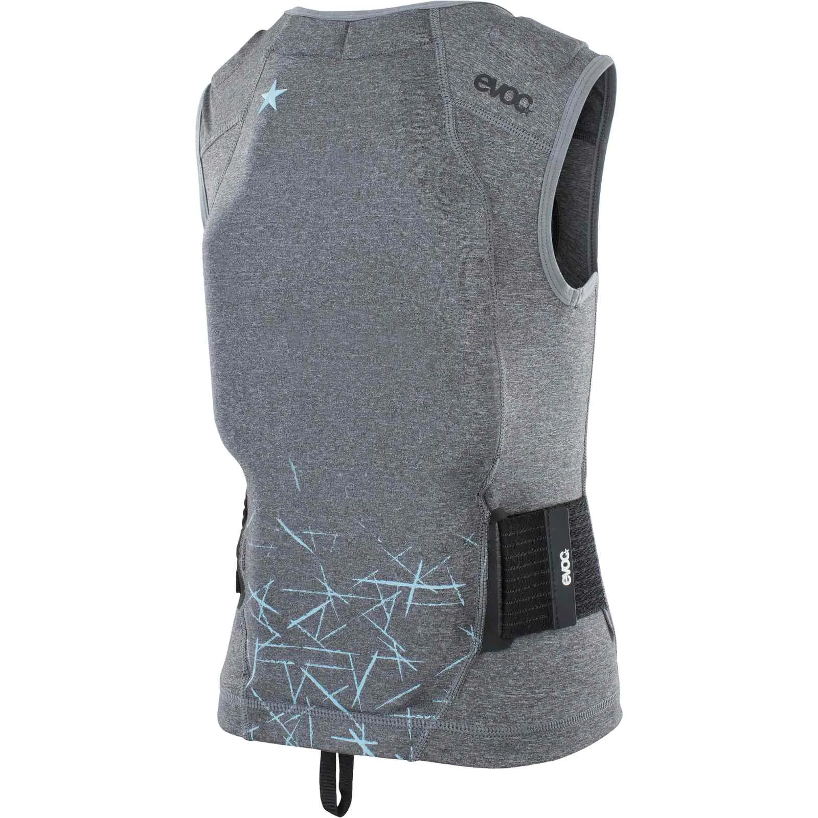 Rückenansicht Evoc Protector Vest Kids in Grau mit blauen Akzenten und schwarzem Taillenband.