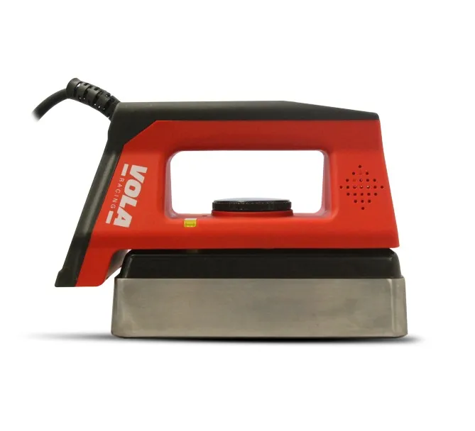 Red Digital Iron Pro waxing iron with silver heating plate and black handle.