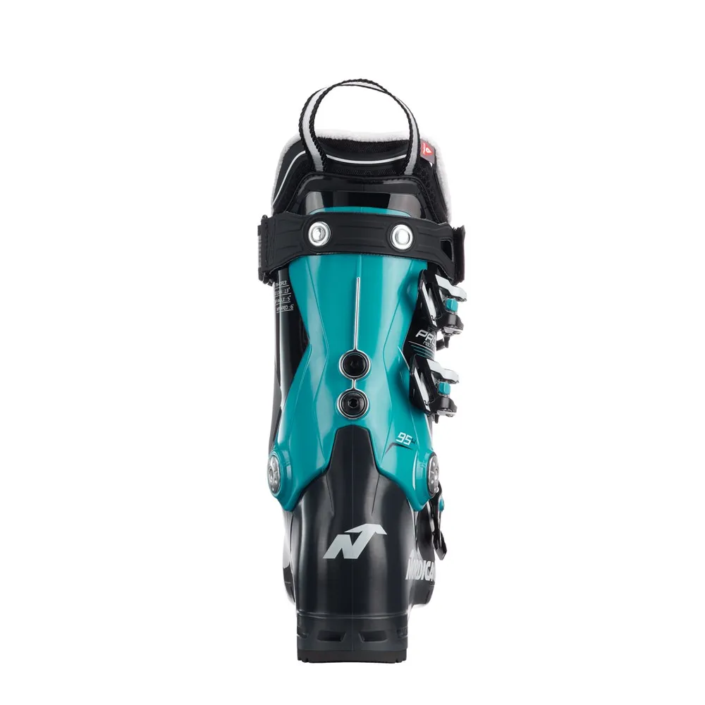 Close-up of the Nordica Pro Machine 95 W GW ski boot in black and anthracite from behind.
