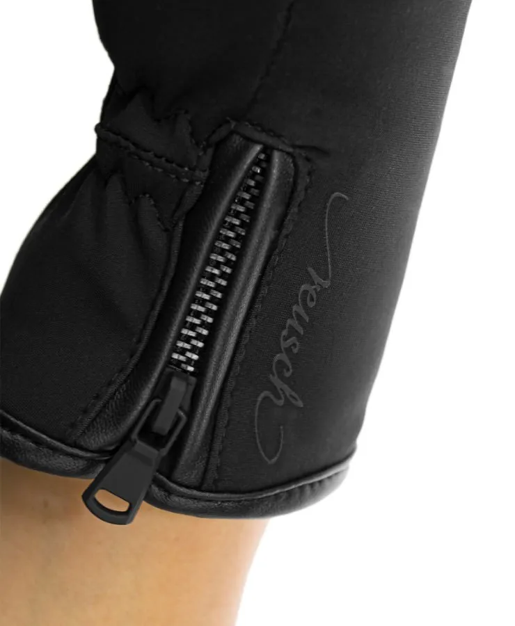 Vue détaillée du gant noir Reusch Tiffany R-TEX XT avec fermeture éclair et logo.