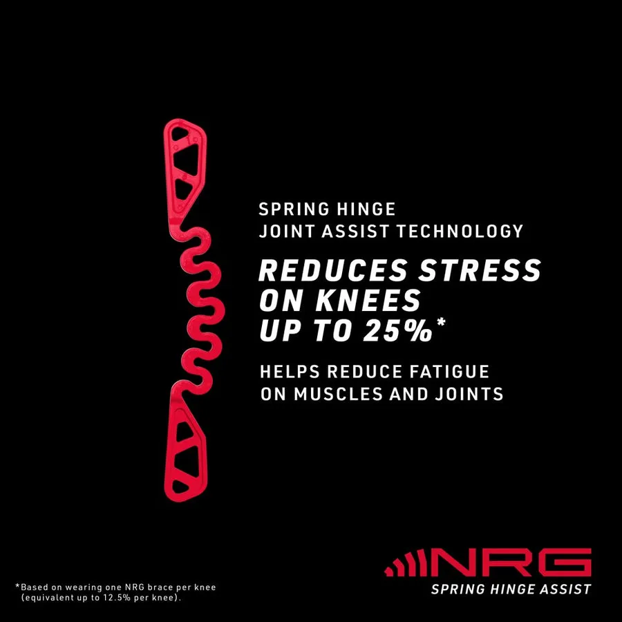 Red, curved spring hinge, part of the MCDavid NRG Knee Over Wrap. It reduces the load on the knee.