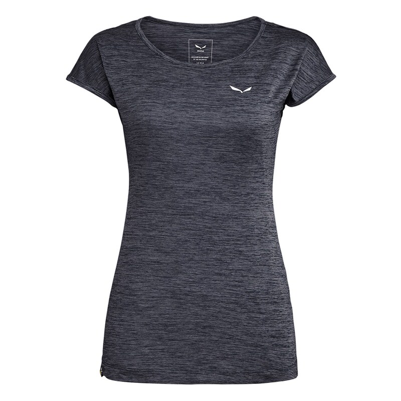 T-shirt bleu marine Salewa Puez Melange Dry pour femme, avec manches courtes et logo blanc.