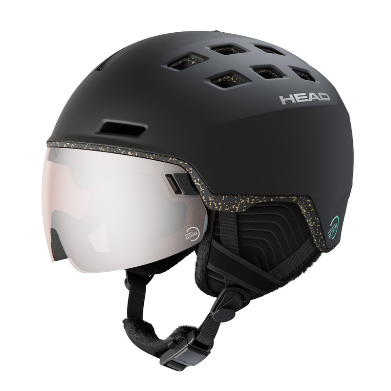 Schwarzer Head Radar Rethink Visierhelm mit silbernem Visier, seitlicher Polsterung und Belüftungslöchern.