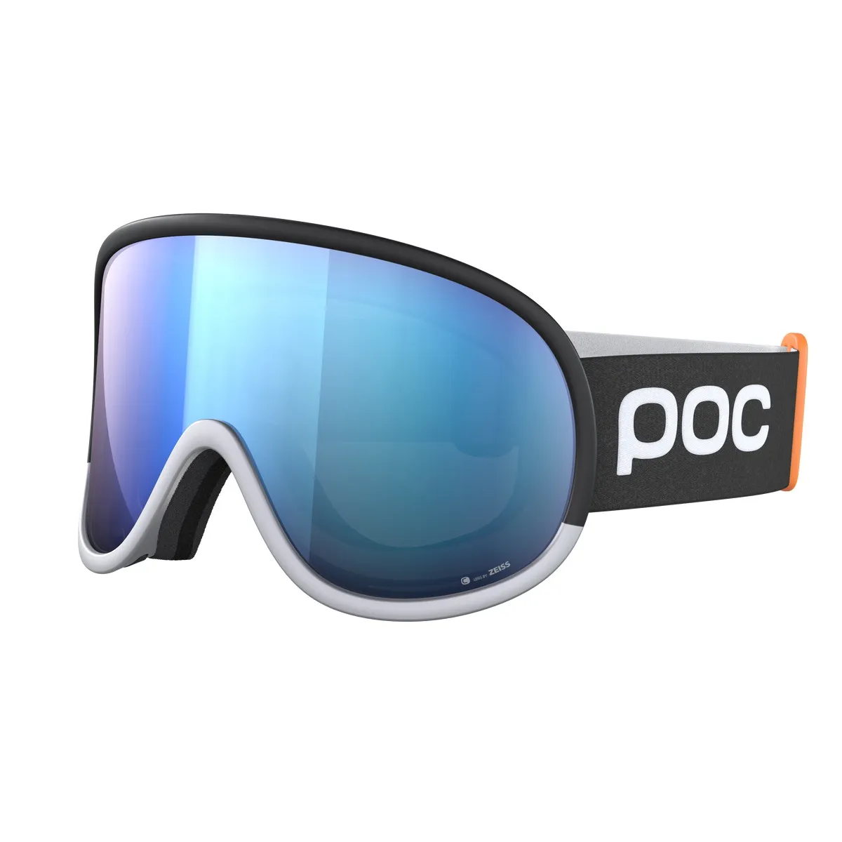 Front view of the POC Retina Race WF ski goggles in black/white with blue lens.