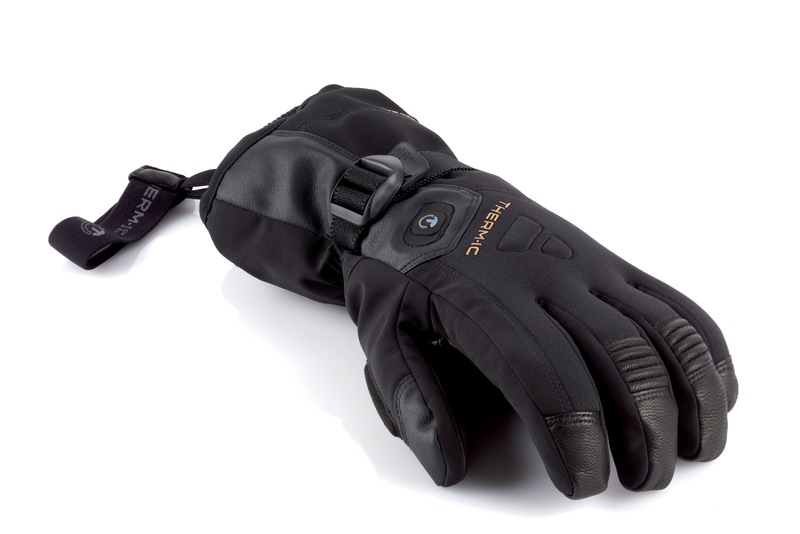 Therm-ic Gants d'hiver pour hommes Therm-ic Heat Ultra Glove pour hommes, gant d'hiver noir avec détails en cuir et dragonne pour le poignet.